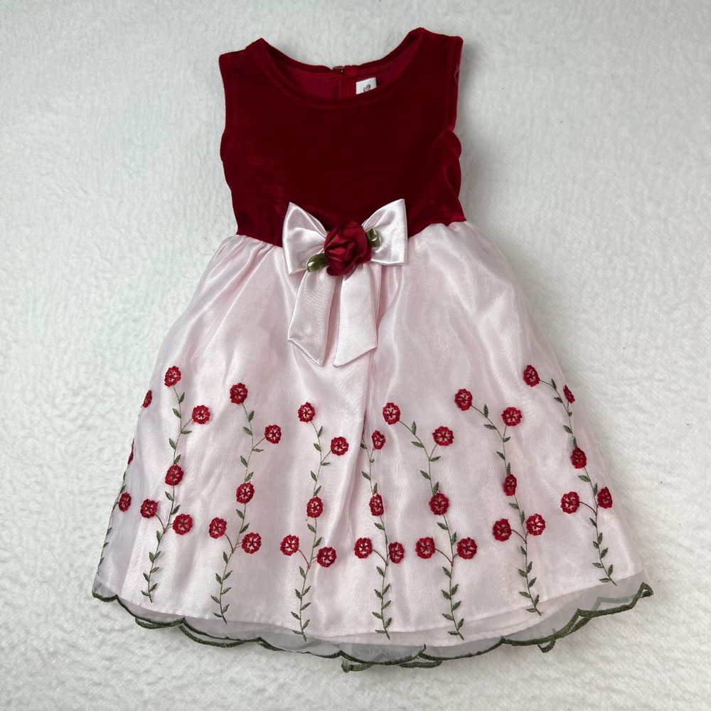 Youngland Infant Dress 24M Red Velvet-like Bodice Layered Skirt
